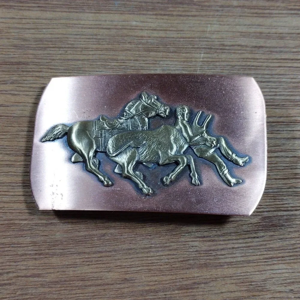 Vintage Belt Buckle Professional Rodeo Calf Roping Western Cowboy Metal Horse